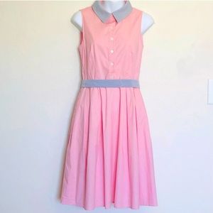 JNY Pink Collar Dress Searsucker Pockets Jones New York Blue Belt